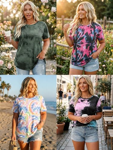 Image of VISLILY Plus-Size-Tops for Women Casual Short Sleeve T Shirts Trendy Tie Dye Crewneck Tees Comfy Loose Fit Tunics XL-5XL