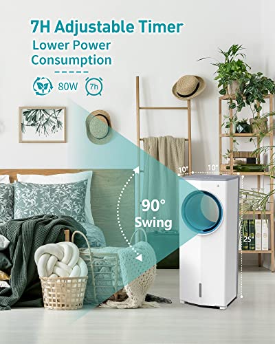 Evaporative Air Cooler, Portable Swamp Cooler, Bladeless Fan, Multifunctional Air Cooler With 6 Ice Boxes, 25 Ft Remote, 4 Modes, 1.3 Gallon Water Tank, Timer, Air Cooler For Room Home Office #TOP7