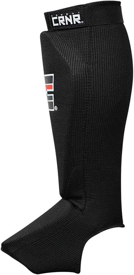 Combat Corner Slip On Elastic Muay Thai Shin Guards – Kickboxing, MMA Sparring and Training Protective Instep Shin Pads