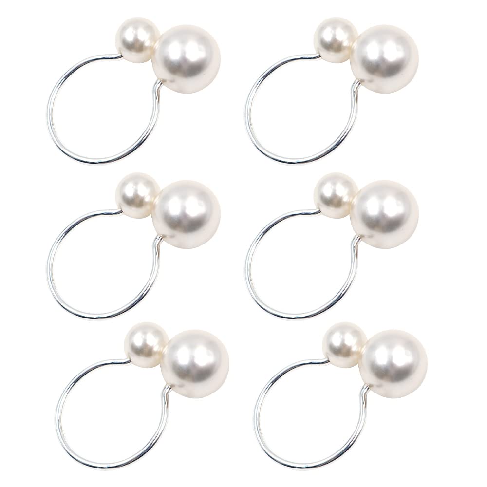 Cenpek Silver/Gold 6Pcs Pearls Napkin Rings Buckles, Serviette Buckle Holder For Xmas, Family Gathering, Dinner Party, Wedding Décor,