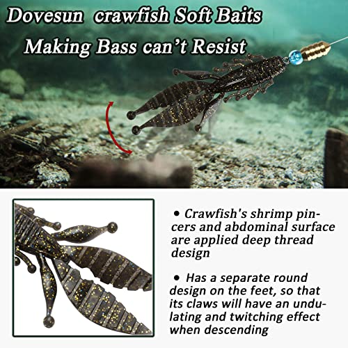 Dovesun Crawfish Lure, Soft Plastic Crawfish Lures Bass Fishing Three Colors Fishing Lures Kit 30Pcs / 3.5In Artificial Bait Suitable Carolina-Texas-Jig Heads Rigs #TOP2