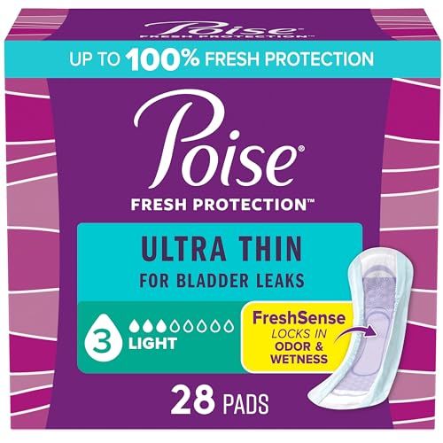 Poise Ultra Thin Incontinence Pads & Postpartum Pads for Bladder Leaks, 3 Drop Light Absorbency, Regular...