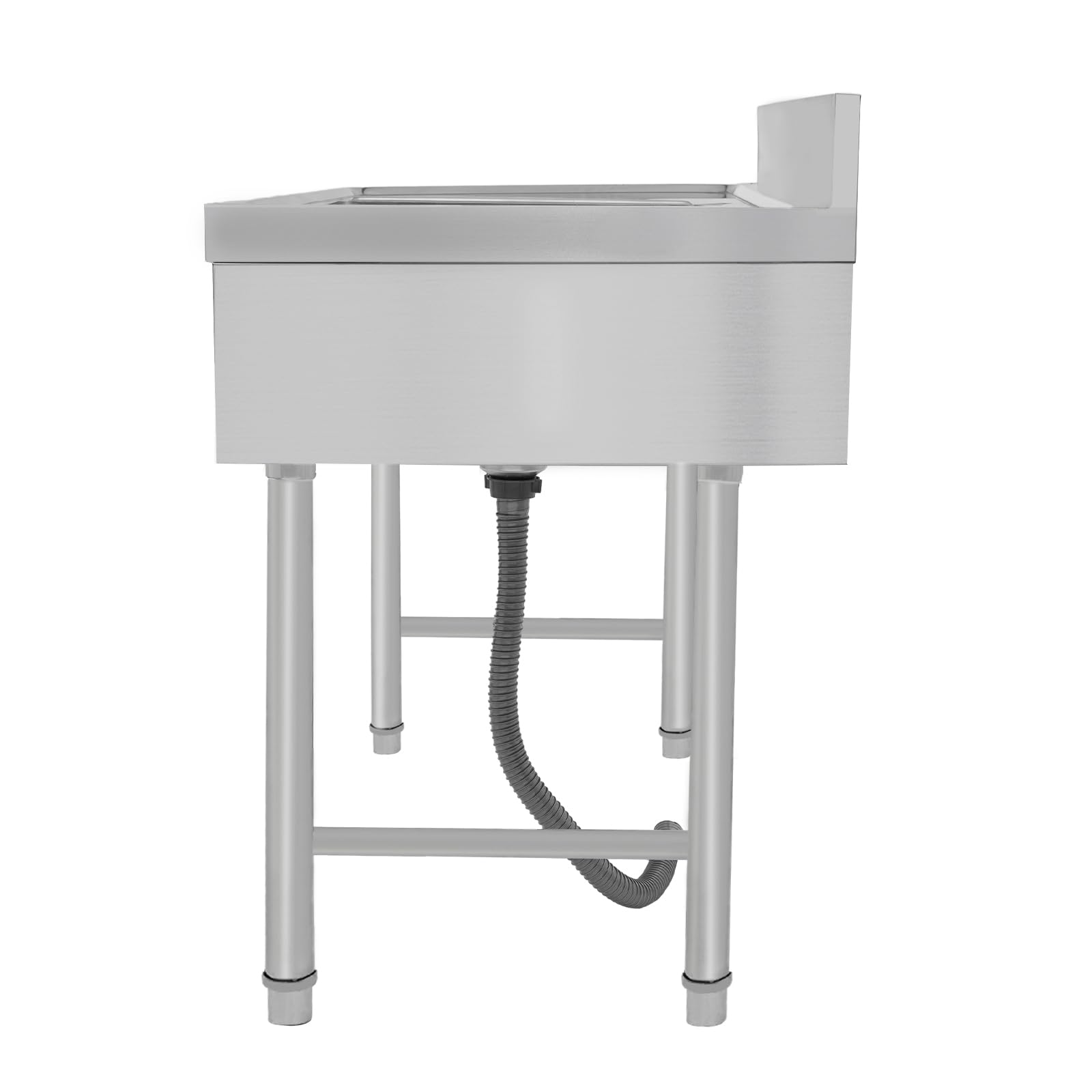 Profi Spültisch 100x50cm Edelstahl Spülbecken Spüle Spülschrank mit 1 Becken Rechts, Gastro Spüle Edelstahl mit Grundboden, Restaurant Küche Bar Abtropffläche Freistehend