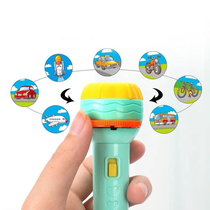 Junior Delights Kids Fun & Educational Projection Flashlight Toy with Animal, Fruit, and Vehicle Designs, 3 Interchangeable Slides with Total 24 Projected Images (Multi-Colour)