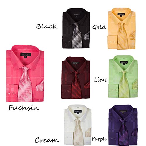 George'S Geometric Pattern Fashion Dress Shirt With Woven Tie Set Ah623 Burgundy-17-17 1/2-36-37 thumb #1