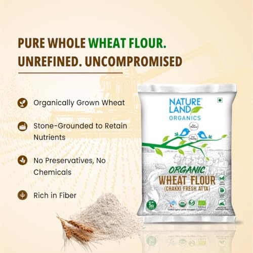 Image of Natureland Organics Whole Wheat Flour 5 Kg - Organic Wheat Flour (Pack of 2)