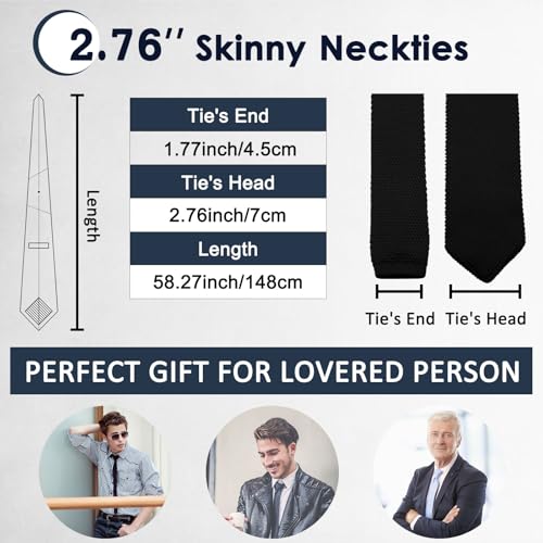 Image of Mantieqingway Pointed Knit Ties for Men Pure Color 2.76'' Skinny Neck Tie Formal Business Knitted Tie for Daily Wedding Party