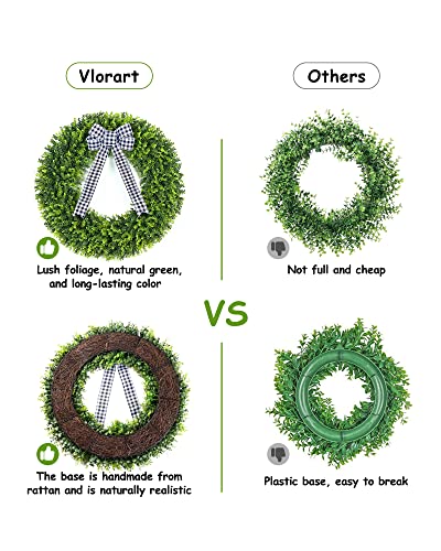 30" Faux Round Boxwood Wreath, Vlorart Artificial Large Boxwood Wreath Front Door Wreaths Artificial Spring Summer Greenery Hanging With A Plaid Bow For Villa Wall Hanging Window Wedding Party Decor #TOP3