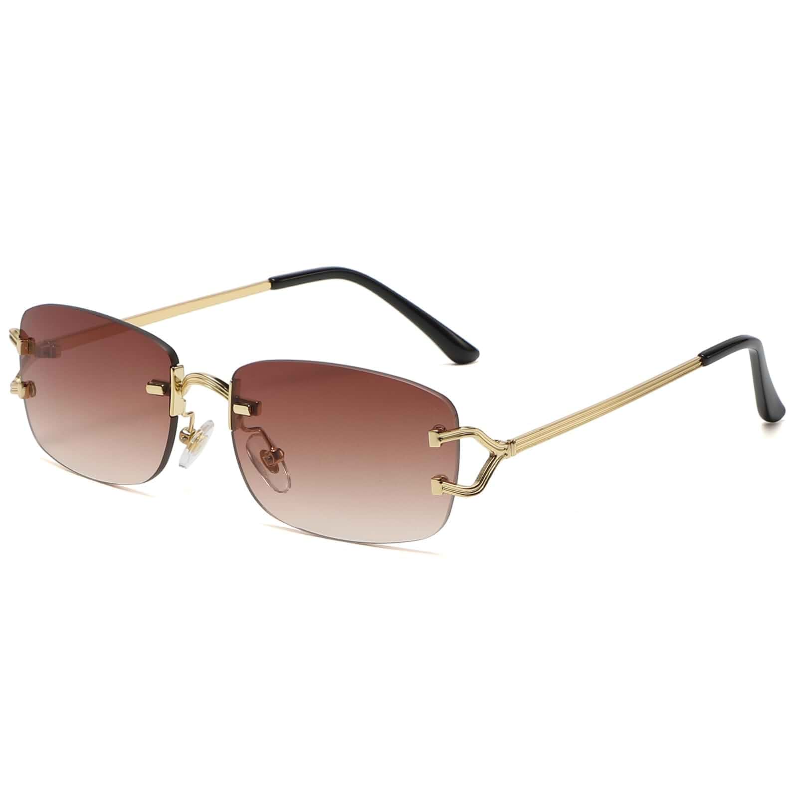 FLJMRAVER Rimless Sunglasses for Men Women Trendy Small Narrow Rectangle Metal Frame Sun Glasses Shades 90s Eyewear