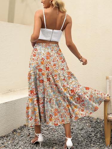 Image of ANRABESS Women's Summer Boho Flowy Swing Tiered A-Line Maxi Skirt 2026 Fashion Trendy Elastic Waist Pleated Long Beach Dress
