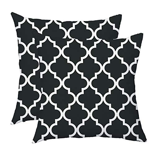 TAOSON Pack of 2 Soft Canvas Throw Cushion Cover Pillow Covers Cases for Couch Sofa Home Decor Modern Quatrefoil Accent Geometric with Hidden Zipper Closure Only Cover 20 x 20 Inches Black White