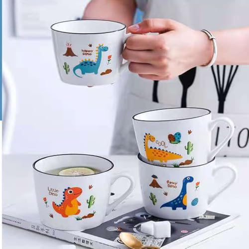 Image of Spooky Dinosaur Ceramic Mug for Kids - 350ml Cartoon Animal Water Cup for Milk, Juice, or Breakfast - Mug for Children - Perfect for Christmas, Birthdays & Special Occasions (Orange)