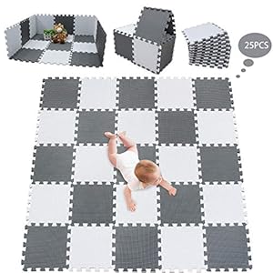 meiqicool 25Pcs Speelmat Foam Spelen Tegels In elkaar grijpende Speelmat Baby voor Kids Vloermatten voor Kinderen Foam Speelmatten Jigsaw mat Baby Puzzel mat Kinderen Tapijt Kruip mat AL
