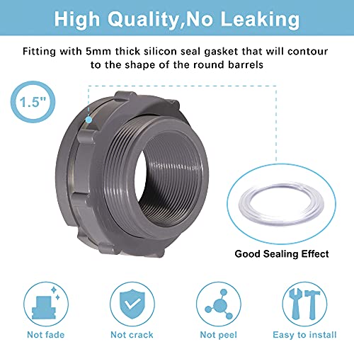 Ququyi 1.5 Inch PVC Bulkhead Water Tank Connector Adapter Fitting with Plugs Thru-Bulk Pipe Fitting for Rain Barrels, Aquariums, Ponds(Set of 2) by QuQuyi - Image 3