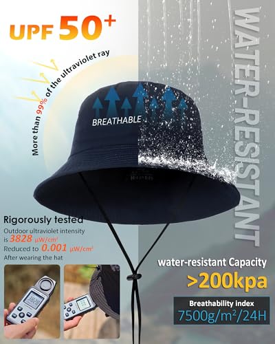 Image of Water-Resistant Bucket Hat for Women Men Rain Hat UPF 50+ Boonie Sun Hat Foldable Summer Floppy Fishing Safari Hats