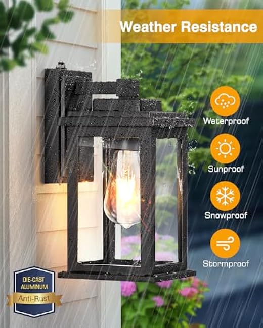 VIANIS Black Dusk to Dawn Outdoor Lights for House, 2 Pack Outdoor Wall Lights, Waterproof Porch Lights, Exterior Lighting Fixtures with Tempered Glass, for Porch, Garage, Doorway,Hardwired, Non-solar