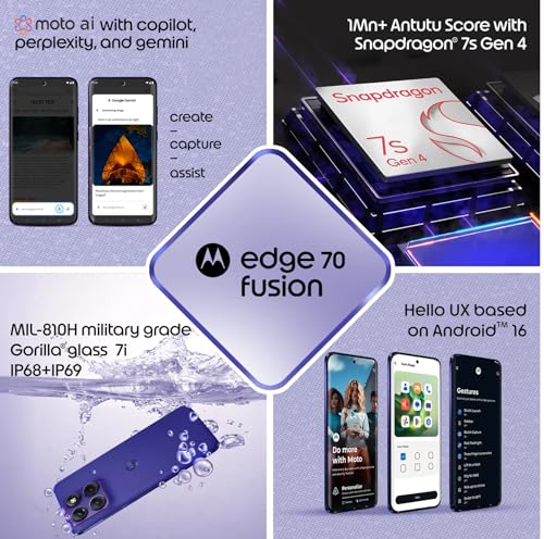 Image of Motorola Edge 70 Fusion 5G (Pantone Orient Blue, 8GB RAM, 128GB Storage) | Snapdragon 7s Gen 4 | 50MP + 13MP Camera | 32MP Selfie Camera | 6.8-inch Display | 7000mAh Battery | 68W TurboPower Charging