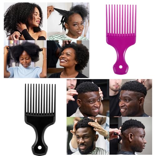 Peines afro 2 piezas para mujer plástico morado y negro miniatura 3