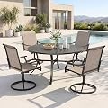 PHI VILLA 5 pcs Patio Dining Set,Outdoor Swivel Dining Chairs 4 and Round Metal Dining Table,Quick-Dry Textilene Fabric and Sturdy Metal Frame,Outdoor Table and Chairs for Yard