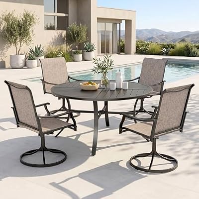 PHI VILLA 5 pcs Patio Dining Set,Outdoor Swivel Dining Chairs 4 and Round Metal Dining Table,Quick-Dry Textilene Fabric and Sturdy Metal Frame,Outdoor Table and Chairs for Yard