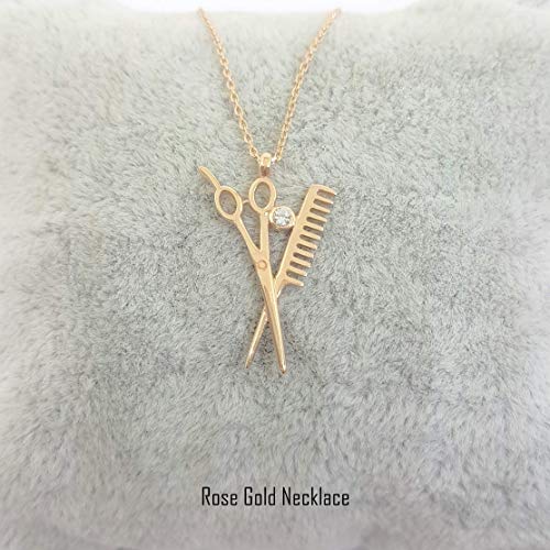 14K Real Solid Gold Scissors And Comb Charm Pendant Necklace Hair Stylist Dresser Salon Gift Fashion Barber Beauty Shop Women Jewelry #TOP4