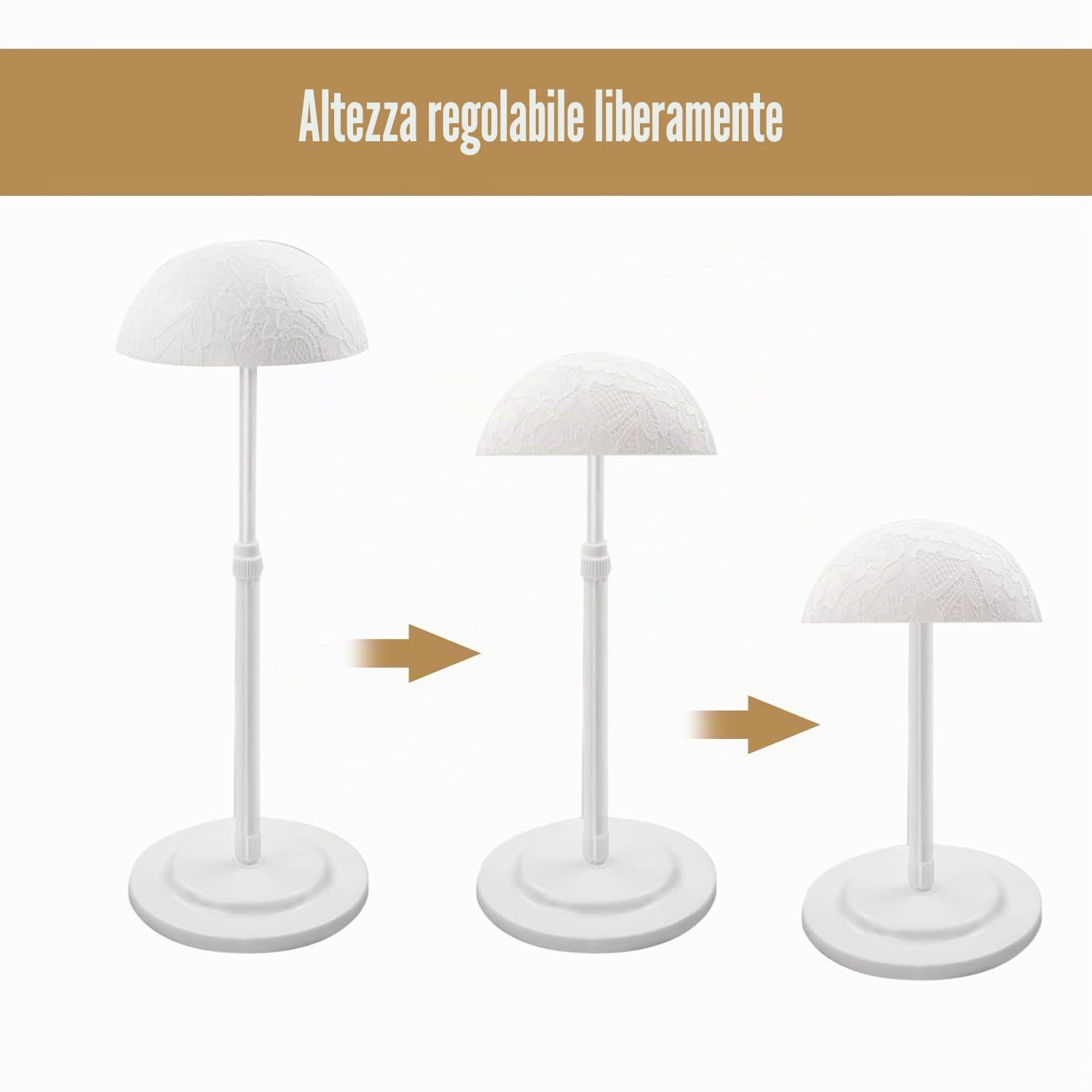 Porta Parrucca Regolabile Espositore Capelli - strumento di visualizzazione della parrucca, manichino per la pratica di tela di staffa supporto per display styling, bianco