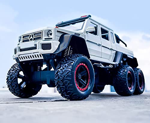 Image of 1 /22 Benz G63 AMG 6x6 V12 Off-Road Black Pickup Model Car, Zinc Alloy Pull Back Toy car with Sound and Light for Kids Boy Girl Gift (White)