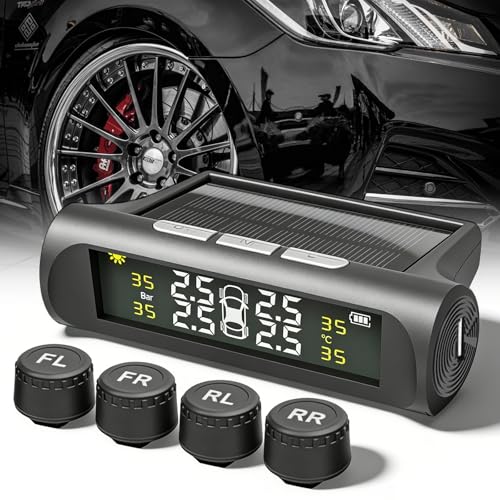Tpms Reifendruckkontrollsystem, Reifendruckkontrollsystem Tpms Kabellose Solar, Reifendrucküberwachung Mit Farbiger Lcd Anzeige 4 Externen Reifendrucksensor, IPX7, 5BAR Max Für Lkws, Wohnwagen, Busse