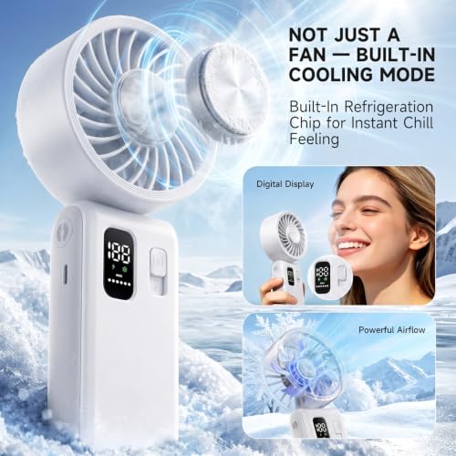 Image of ALLENERGY 3 IN 1 Handheld Mini Fan - Portable Fan,24H Max Cooling, 6000mAh Rechargeable Mini Personal Hand Fan, 100 Speeds Stepless Adjustment Mini Personal Desk Fan for Travel, Camping, Outdoor,White