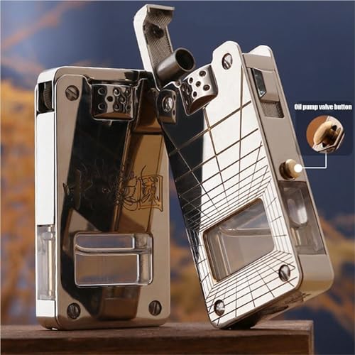 Encendedor vintage de kerosene de metal con ventana de aire miniatura 5