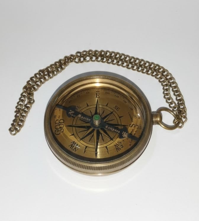 Maw Brass Nautical Compass with Chain, Vintage Style Pocket Compass, Antique Brass Finish-image-30