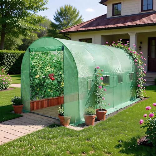 BIRCHTREE 4M(L) x 2M(W) x 2M(H) Polytunnel Greenhouse Pollytunnel Poly Polly Tunnel Fully Galvanised Anti Rust 25MM Steel Frame