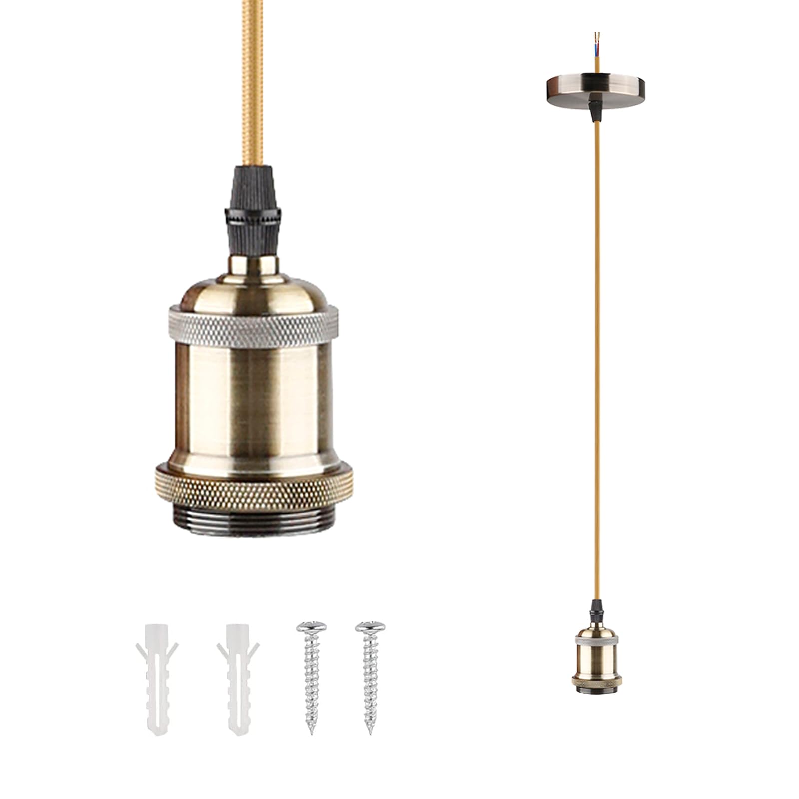 JZ CTG Pendant Lights, Antique Bronze Pendant Light Fitting with E27 Lamp Holder and 1.1M Braided Flex Cable, Elegant Light Pendant Fitting for Home Decor