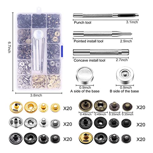 Henniu Conjunto de 120 fechos de pressão de couro 12,5 mm botão de metal botões de pressão com 4 fer