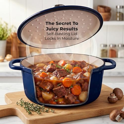 Image of Zulay Kitchen 6.4QT Enameled Cast Iron Dutch Oven Pot with Lid, Heavy-Duty Soup Pot for Stews, Braising, Roasting & Sourdough Bread Baking, Oven Safe up to 500F - Lapis Lazuli
