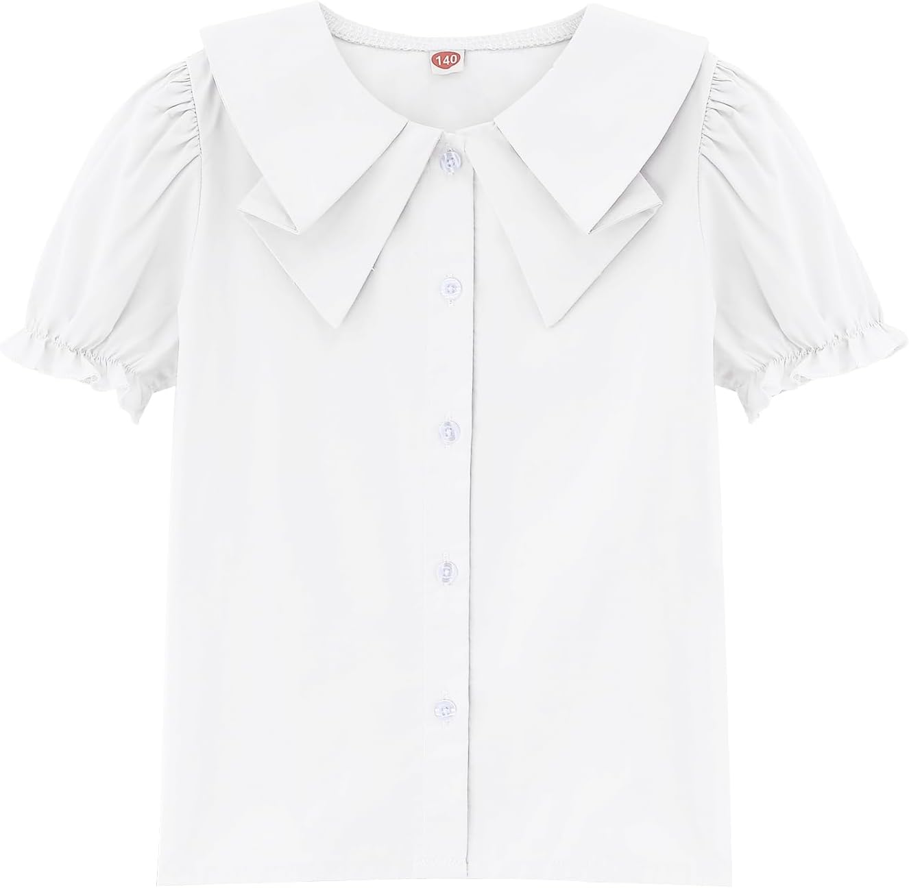 Girls Short Sleeve Peter Pan Blouse Puff Sleeve Button Down Shirt School Uniform Blouse 3-12 Years