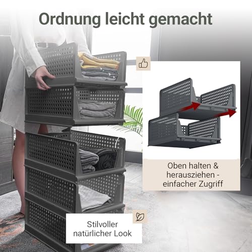 Ally Maison® Schrank Organizer 3er Set (Faltbar & Stapelbar) – Kleiderschrank Organizer Boxen, platzsparende Aufbewahrungsbox aus Kunststoff – für Schrank, Bad, Küche & Büro geeignet – Anthrazit