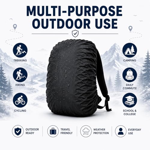 Image of Lazer Waterproof Backpack Rain Cover for School, College & Laptop Bags | Heavy Duty Nylon Dustproof & Rainproof Protector with Elastic Adjustable Fit for Travel & Hiking Backpacks (20L-40L, Black)