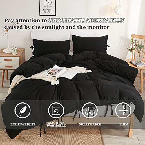 Image of annadaif Black Duvet Cover King Size (104x90 Inch), 3 Pieces Bowknot Ultra Soft Washed Microfiber Bow Tie Duvet Cover Set, Easy Care Bedding Set for Men, Women, Boys and Girls