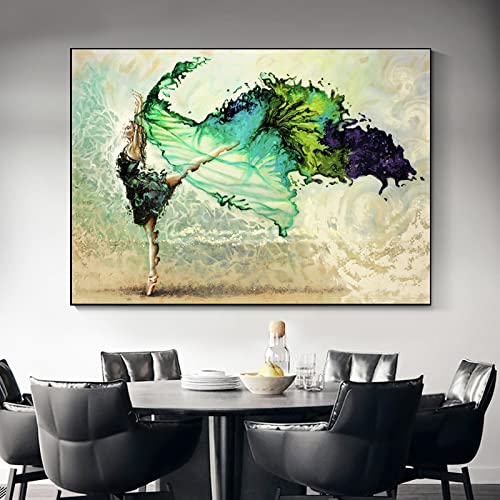 Peinture sur toile danseuse de ballet graffiti turquoise 60x80cm sans cadre pour salon