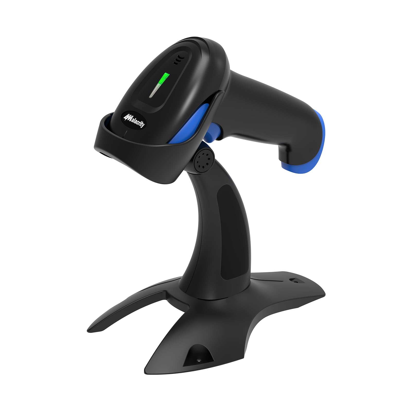 Alacrity 2D 1D Wireless Barcode Scanner with Stand, 3-in-1 Connectivity Bluetooth 2.4G Wireless USB Wired, Barcode Reader with Hands-Free Mode and Vibration Alert, Blue
