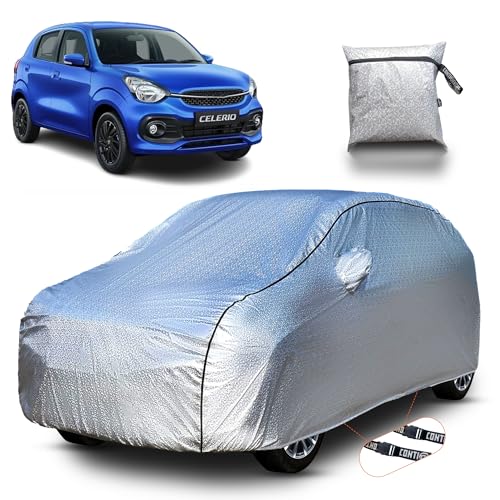 Image of Continental [SilverGuard] Dual Belts Extra Protection Maruti Celerio Car Cover (2021-2026) Build with Triple Stitched,Waterproof & Dustproof Car Cover for Celerio (Metallic Silver).