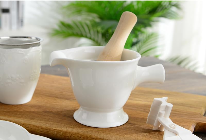 Porcelain Grinder, Ceramic Mortar and Pestle for Fruit and Vegetable Spice, Salad Food and