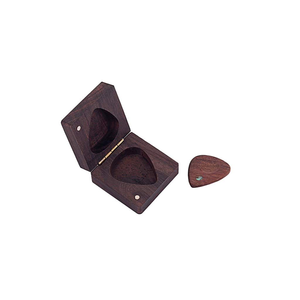 Alnicov Boîte de rangement en bois pour médiator de guitare en forme de cœur avec 1 médiator en bois, marron