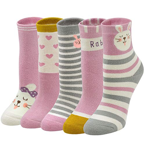 LOFIR Calcetines Térmicos de Algodón para Niñas Invierno Calcetines Gruesos y Cálidos, Calcetines Divertidos Chicas Vistosos Calcetines Animales con Dibujos, Talla 31-34, 5 pares Cover