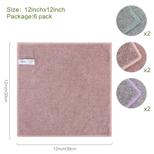 SINLAND 6 Stück Mikrofaser Gesicht Handtücher Ultra Soft Reinigungstücher Bambus Holzkohle Waschlappen schnelltrocknend Reisehandtuch saugfähig Gesichtstuch für Bad 30cm x 30cm Mehrfarbig