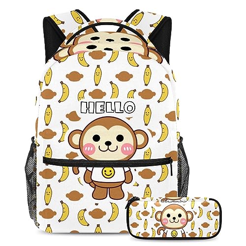 Sac à dos mignon singe résistant avec trousse pour soulager les épaules des étudiants