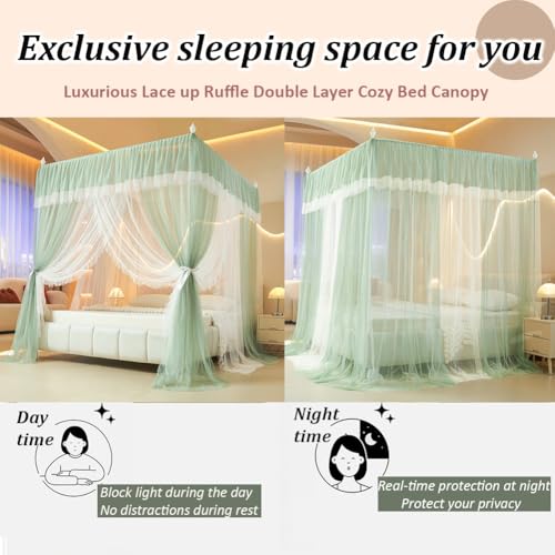 Cortinas de Cama con Dosel de 4 Esquinas Rosa Pálido Pantalla de Privacidad King 6