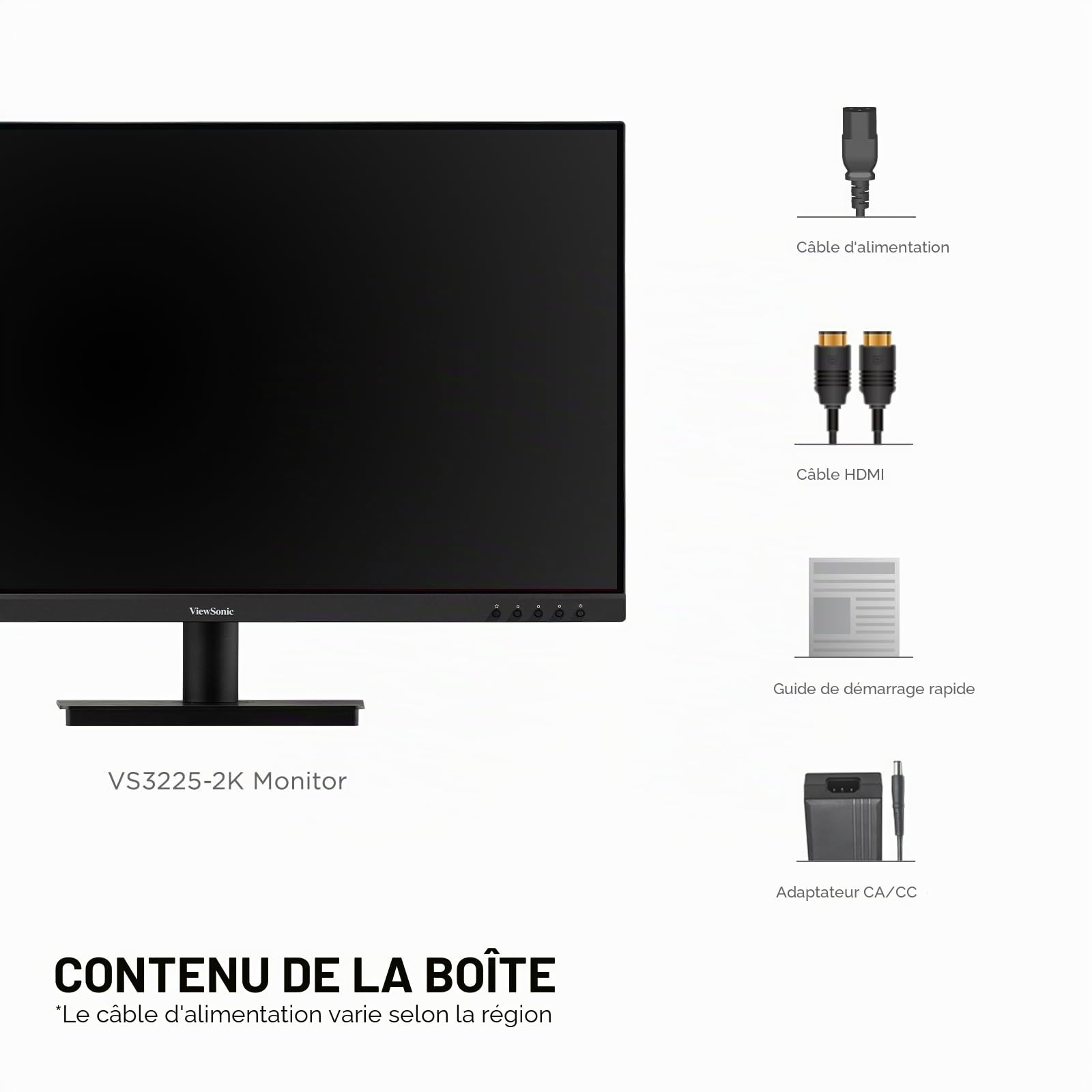 ViewSonic VS3225-2K Écran PC 32 Pouces QHD (2560p x 1440p), Panneau IPS, 75 Hz, 4 ms GTG, HDR10, HDMI, DP, sans Cadre, Garantie 2 Ans