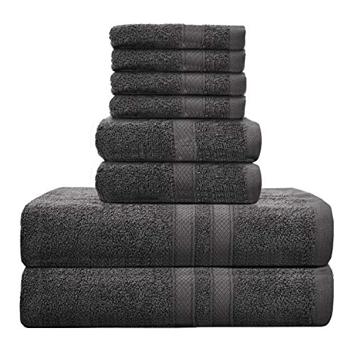 Talvania Bath Towel Set - Luxury Hotel Bath Towels 100% Cotton 8 Piece Towel Set; 2 Bath Towels, 2 Hand Towels and 4 Washcloths Perfect for Bathrooms, Guest Room, Spa or Hotels (Charcoal Grey)